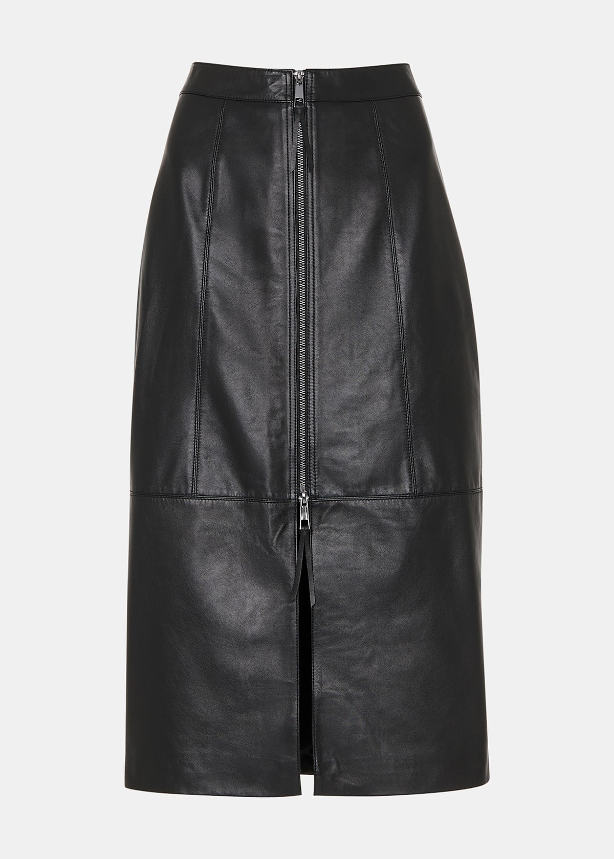 Black Zip Front Leather Pencil Skirt