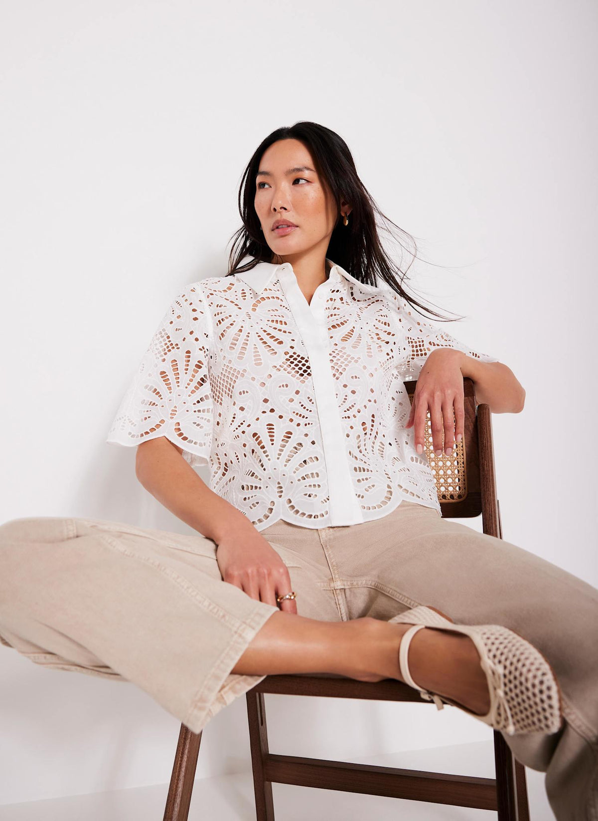 White Broderie Cropped Shirt