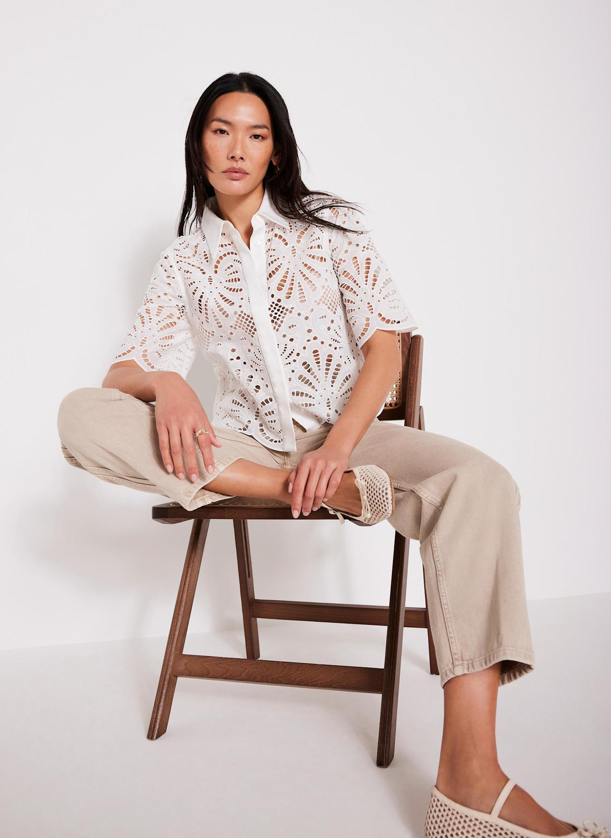 White Broderie Cropped Shirt