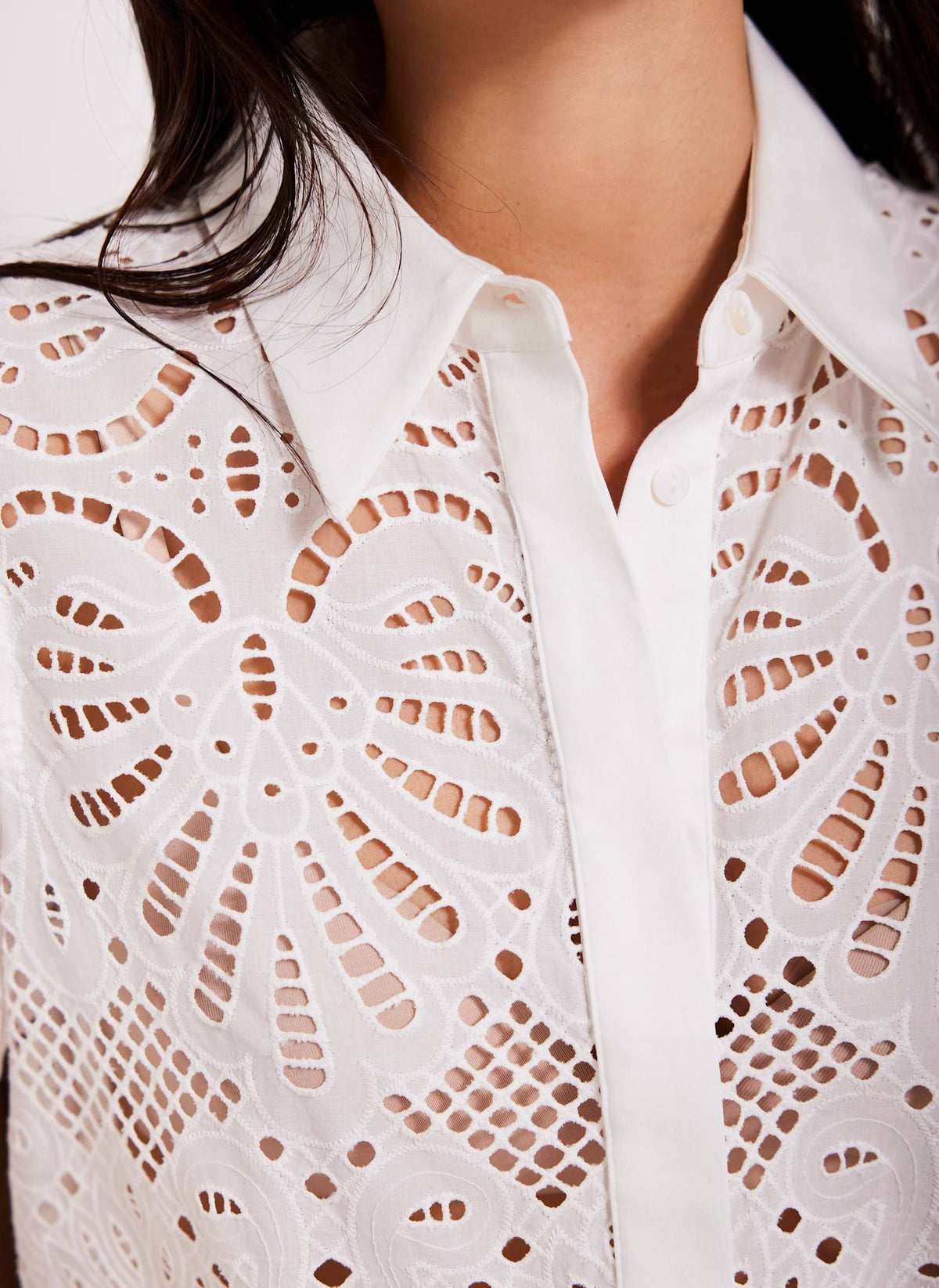 White Broderie Cropped Shirt
