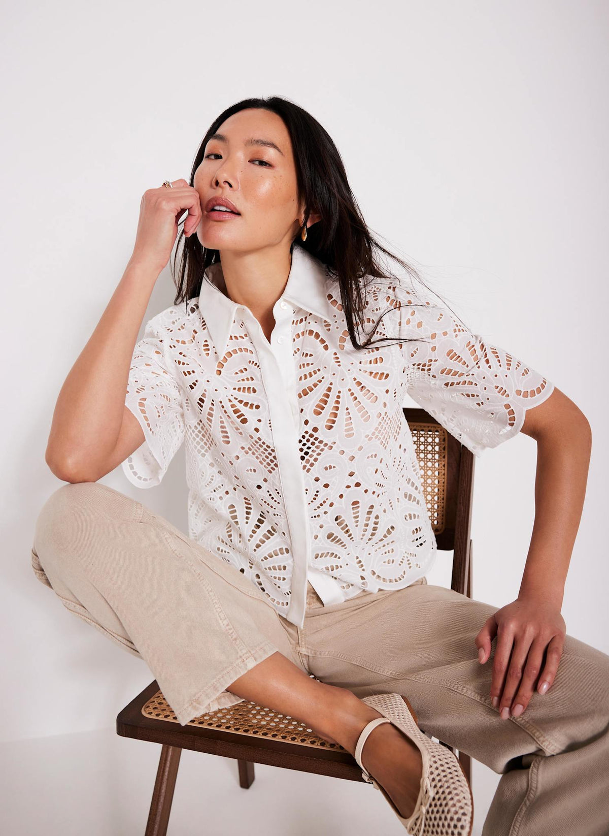 White Broderie Cropped Shirt