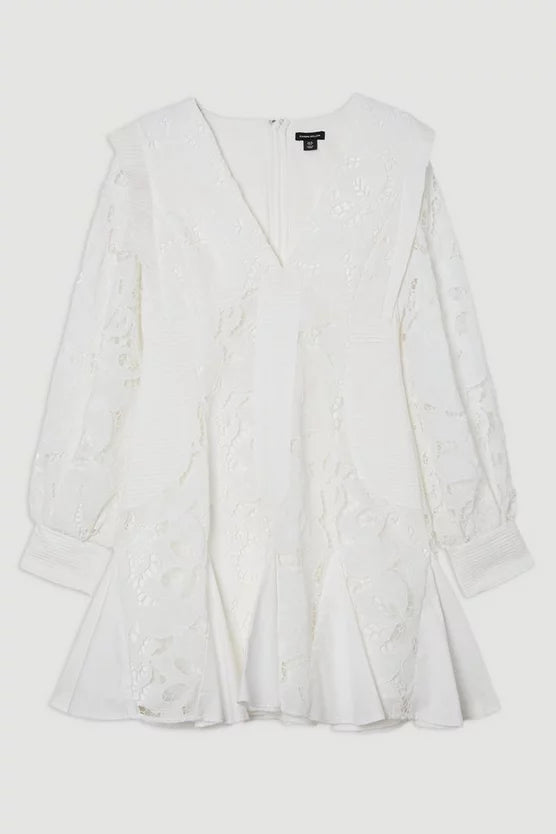 Cutwork Broderie Drama Sleeve Woven Mini Dress