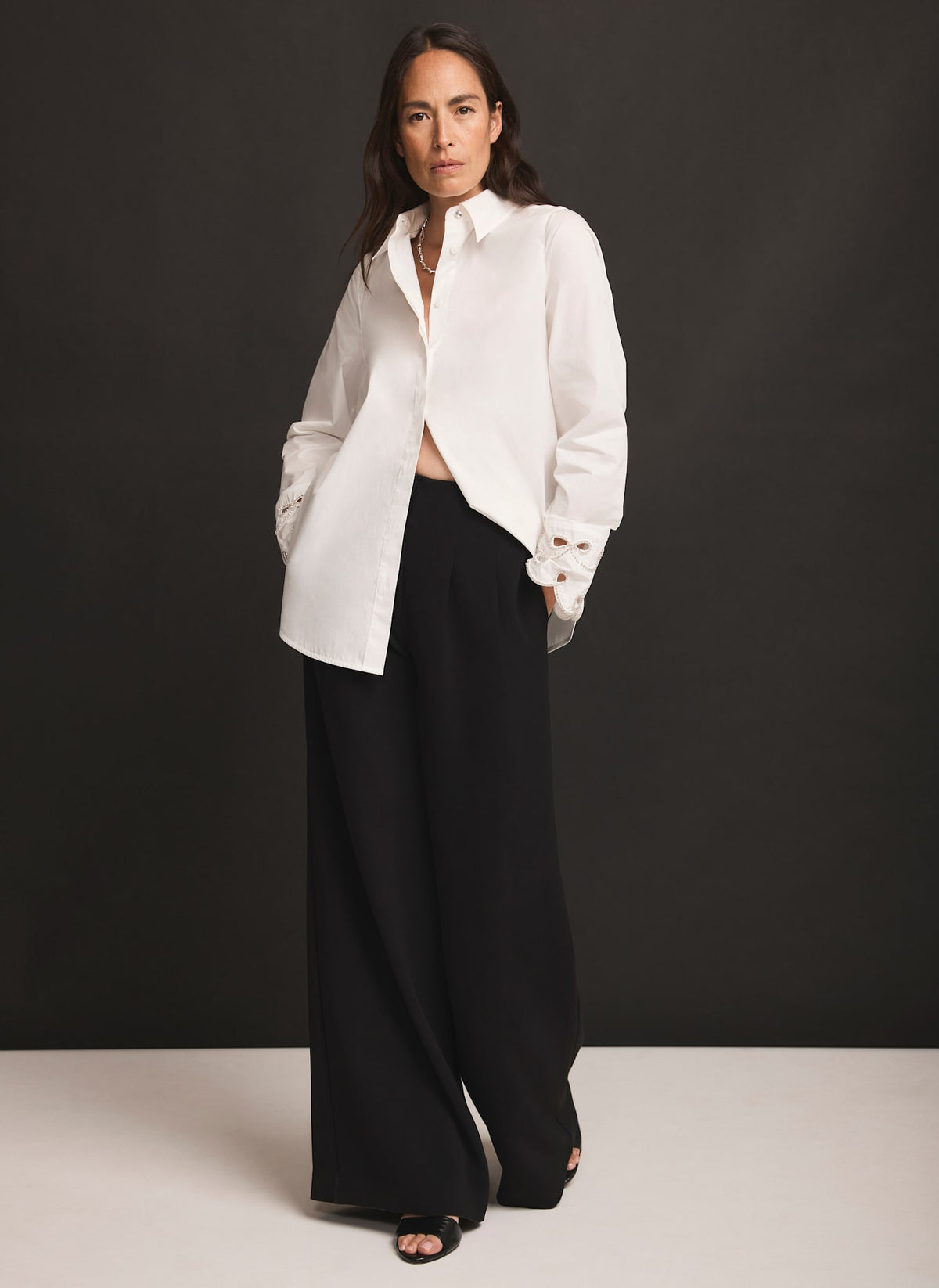 White Cotton Embellished Cuff Shirt