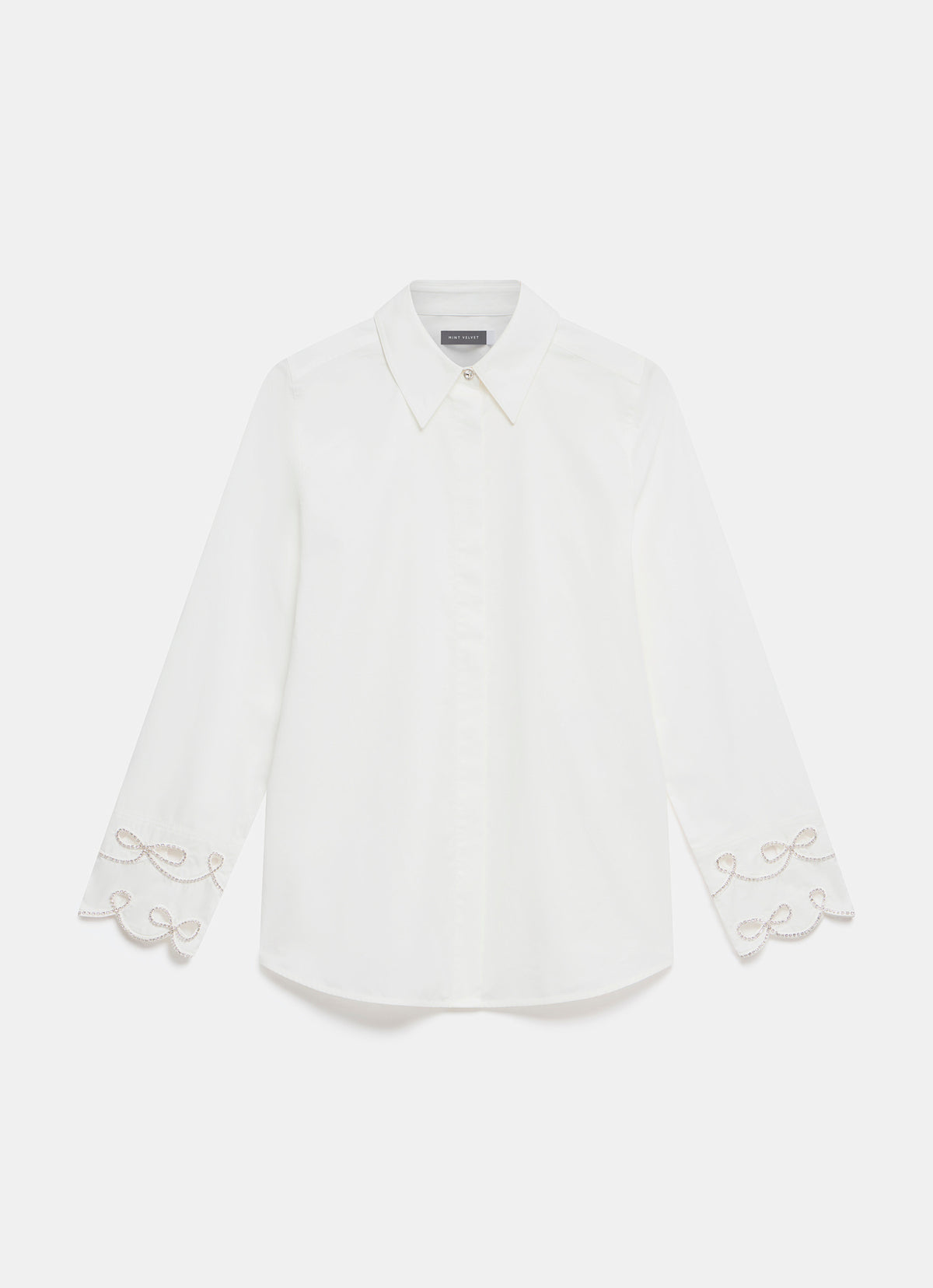 White Cotton Embellished Cuff Shirt