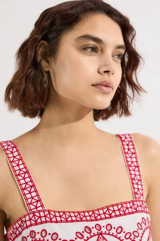 Floral & Geo Embroidered Mini Dress