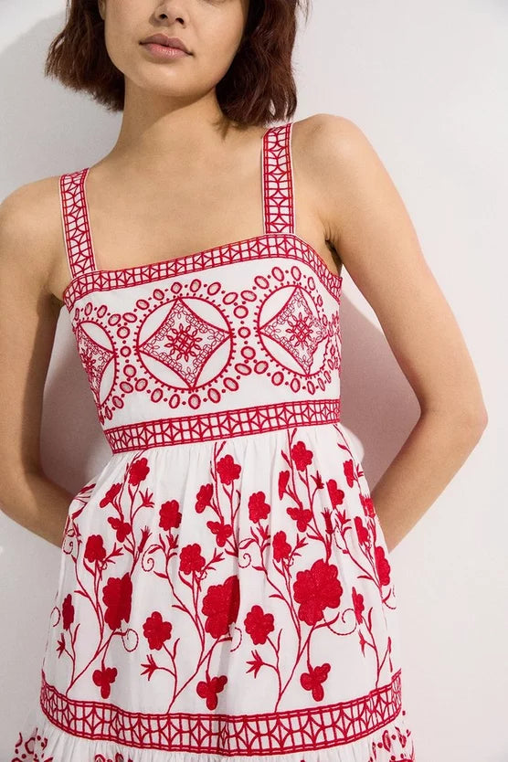 Floral & Geo Embroidered Mini Dress