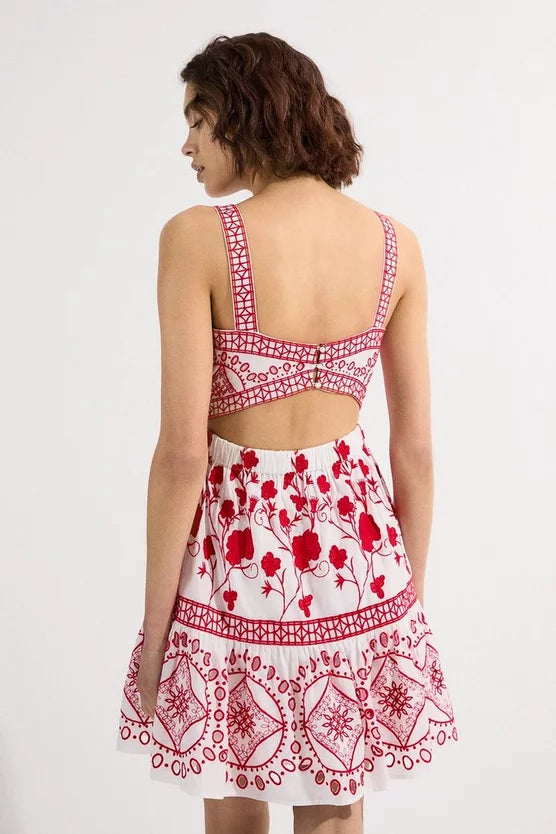 Floral & Geo Embroidered Mini Dress