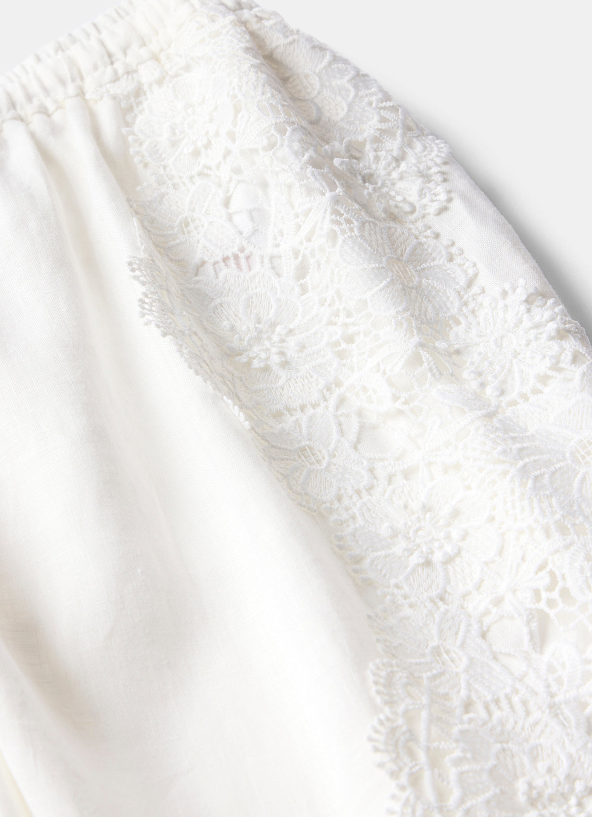 White Linen Lace Trim Wide Trousers