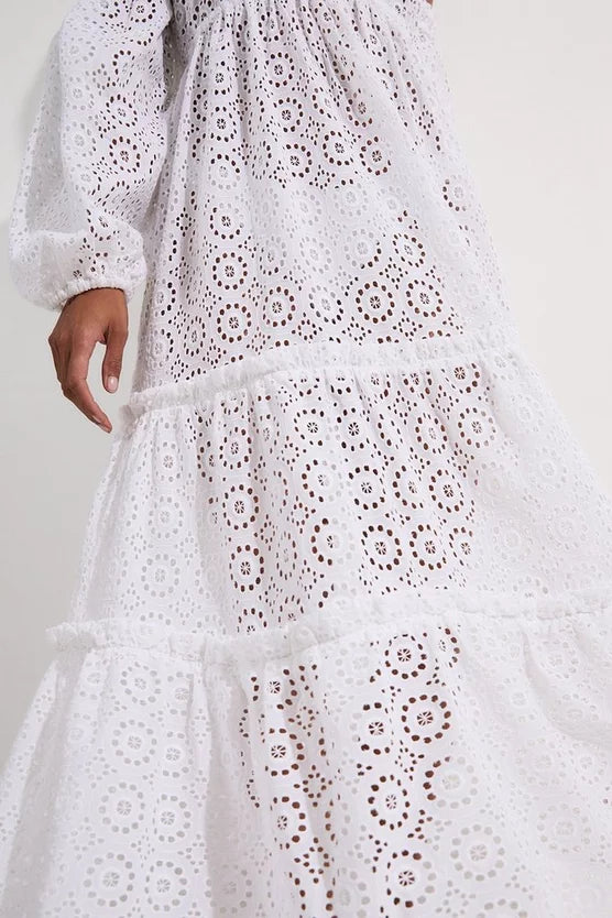 Off Shoulder Broderie Maxi Beach Woven Dress