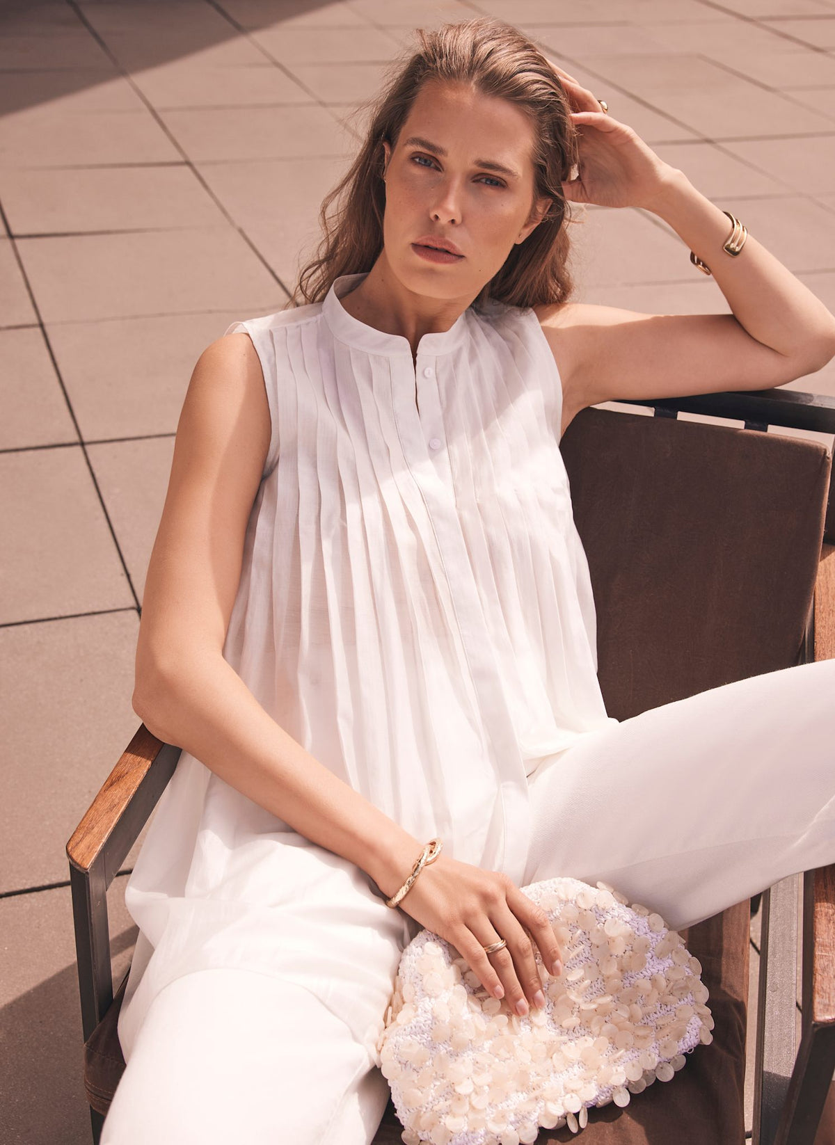 White Sheer Pleat Detail Top