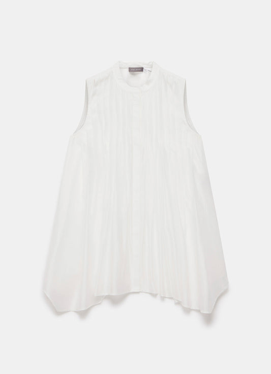 White Sheer Pleat Detail Top