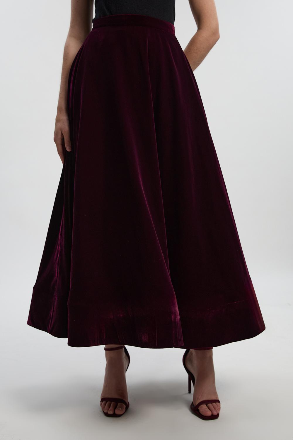 Velvet Woven Prom Maxi Skirt
