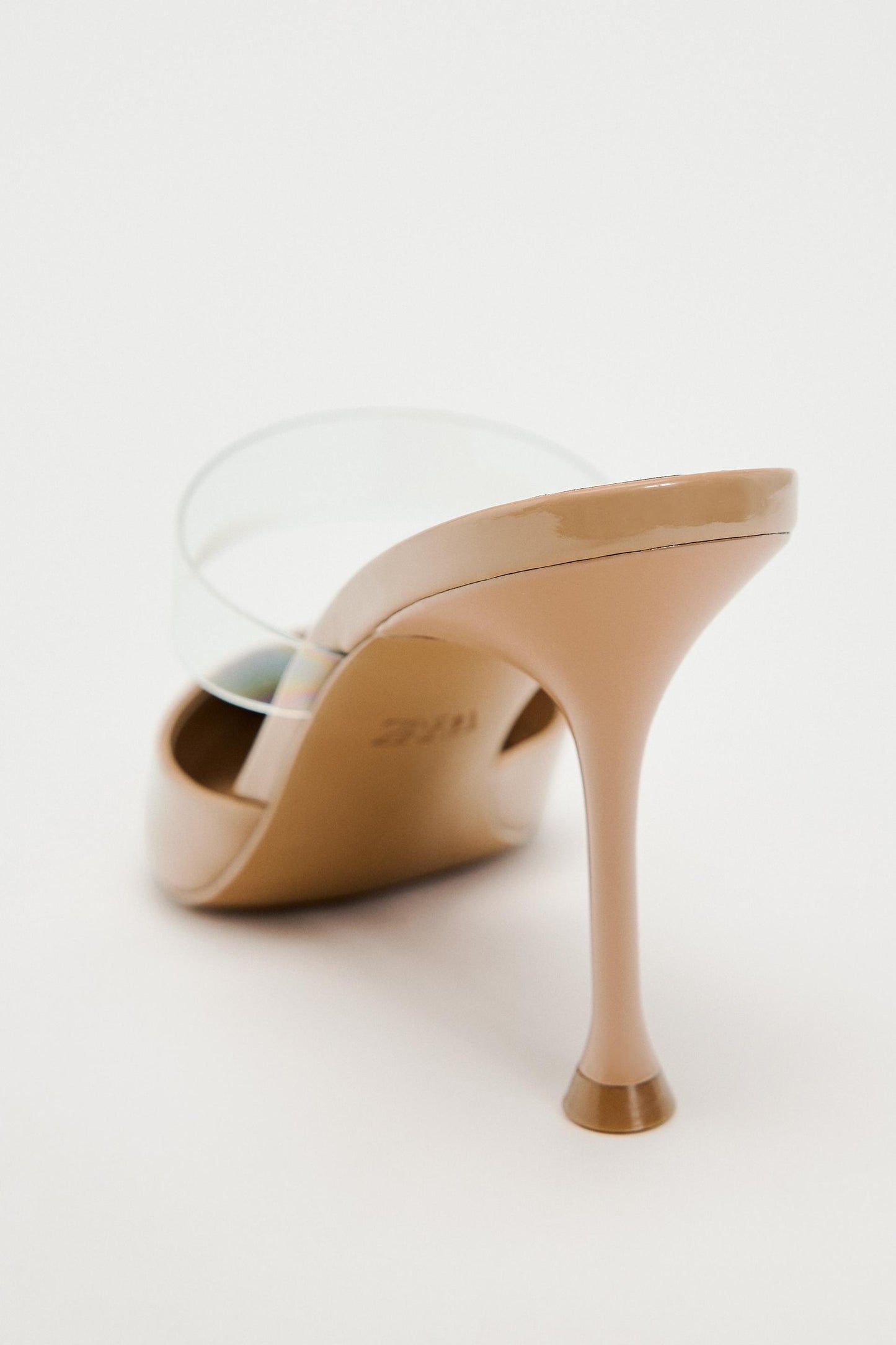 Faux-patent-finish heeled vinyl mules