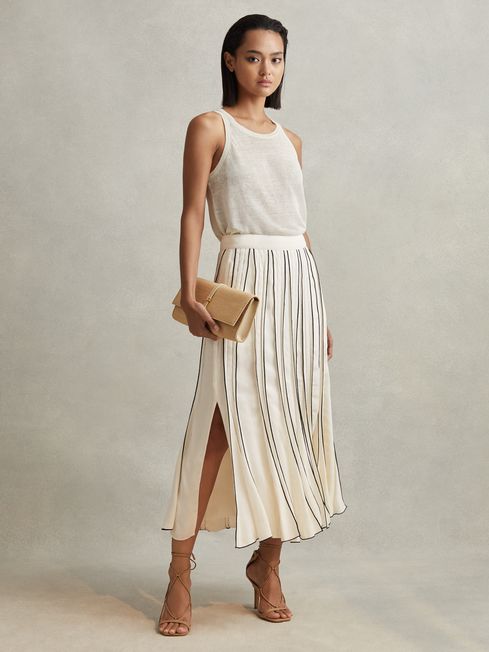 Contrast ruffle midi skirt