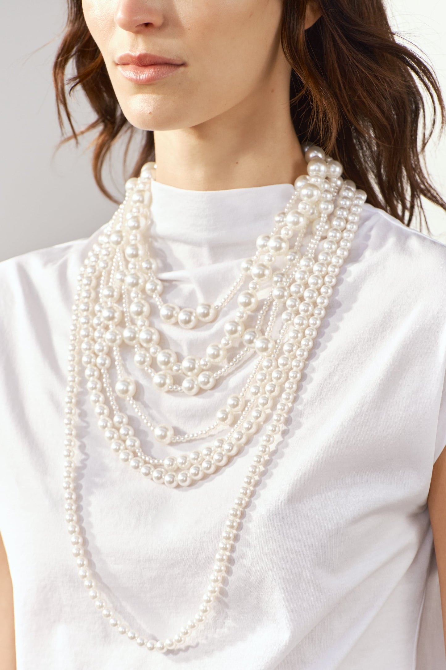 Long faux pearl necklace