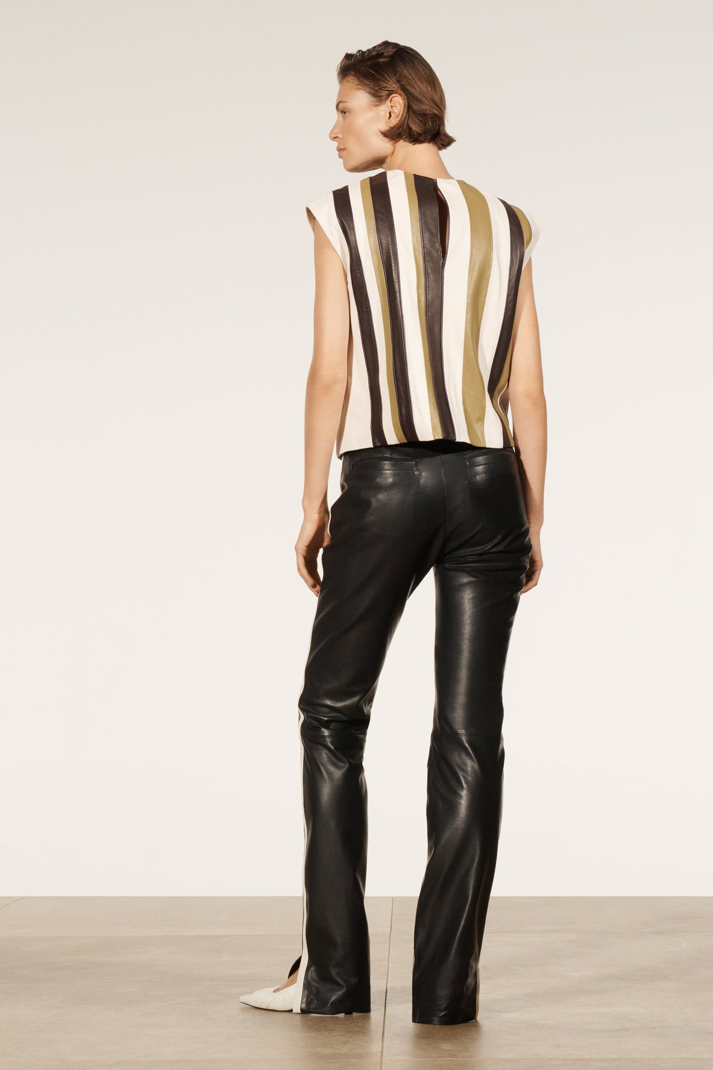 Striped leather top