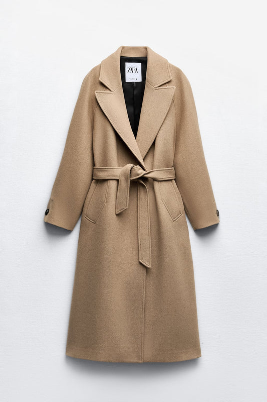 Longline belted wool coat