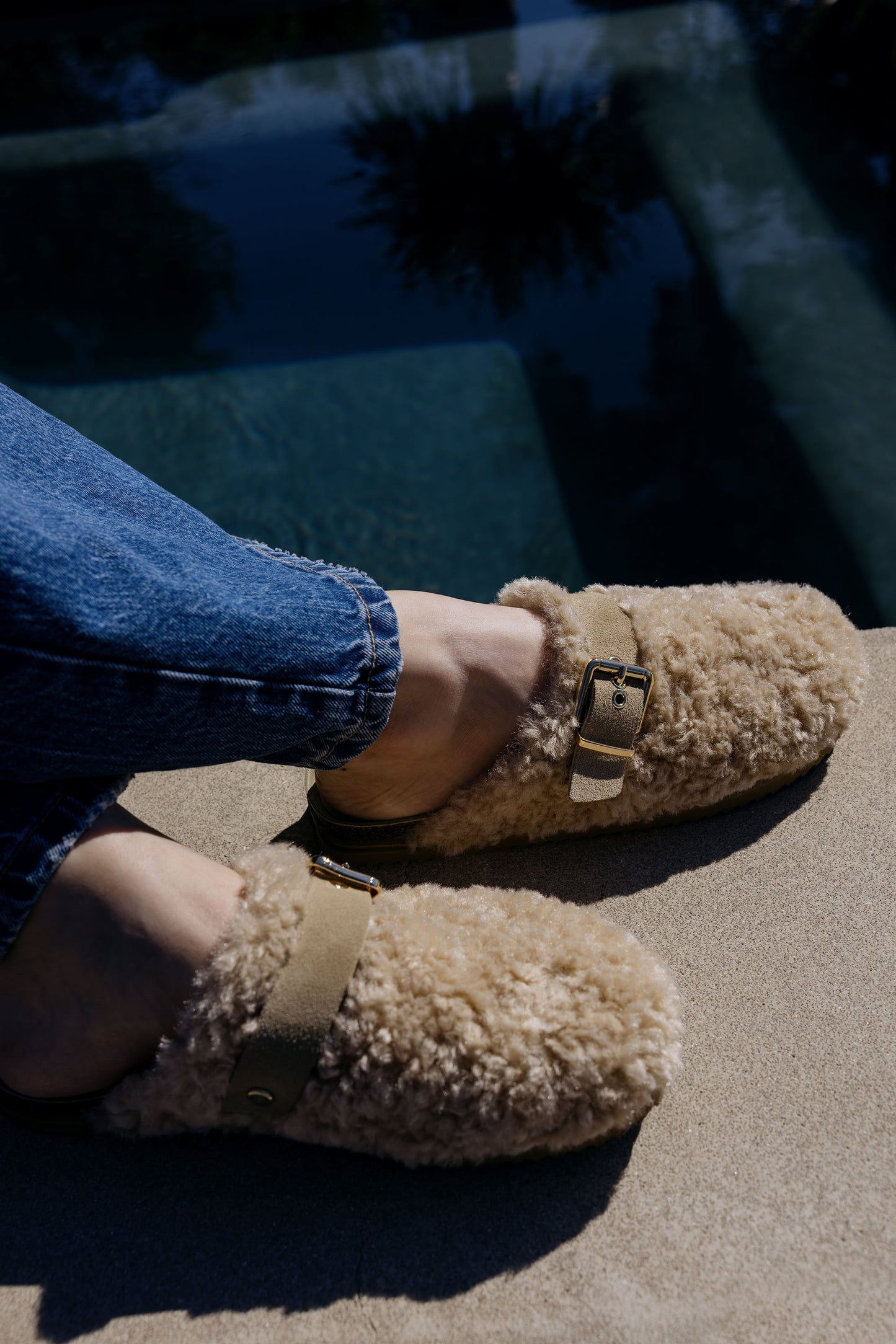 Faux shearling clog slippers