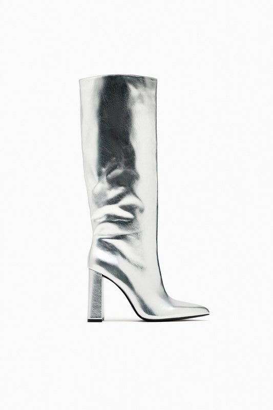 Metallic silver boots