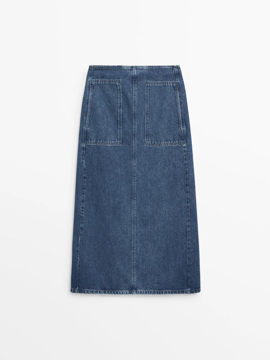 Straight-fit denim skirt