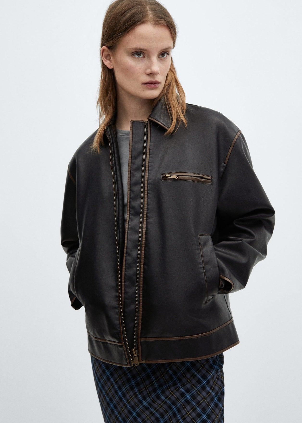 Worn leather effect jacket