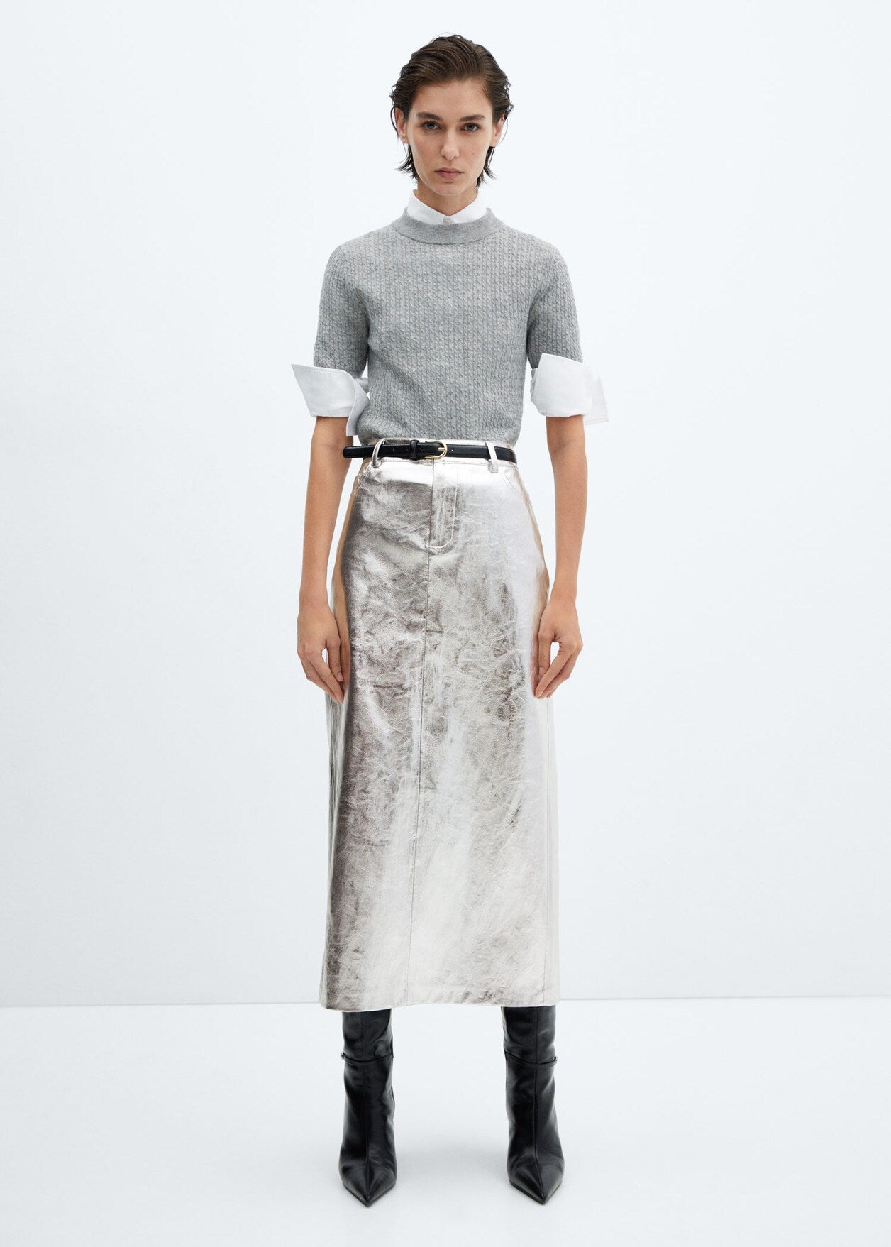 Metallic leather effect skirt