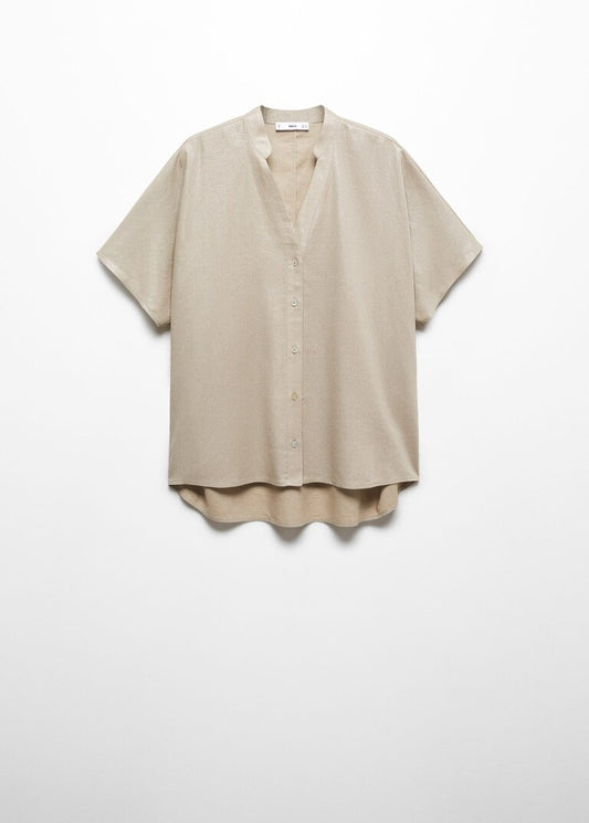 Short sleeve linen-blend shirt