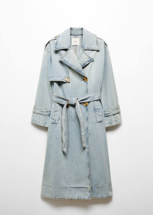 Double breasted denim trench coat