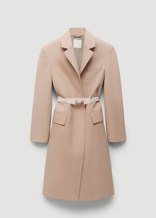 Structured double fabric coat with belt