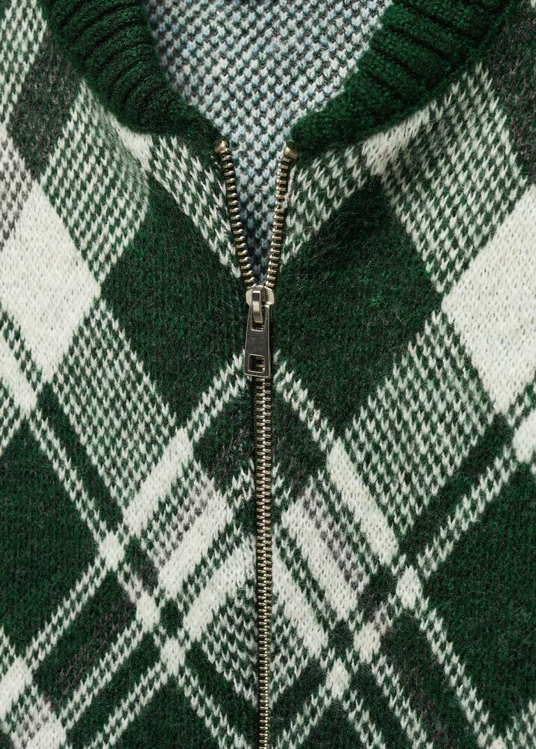 Checkered zipper cardigan