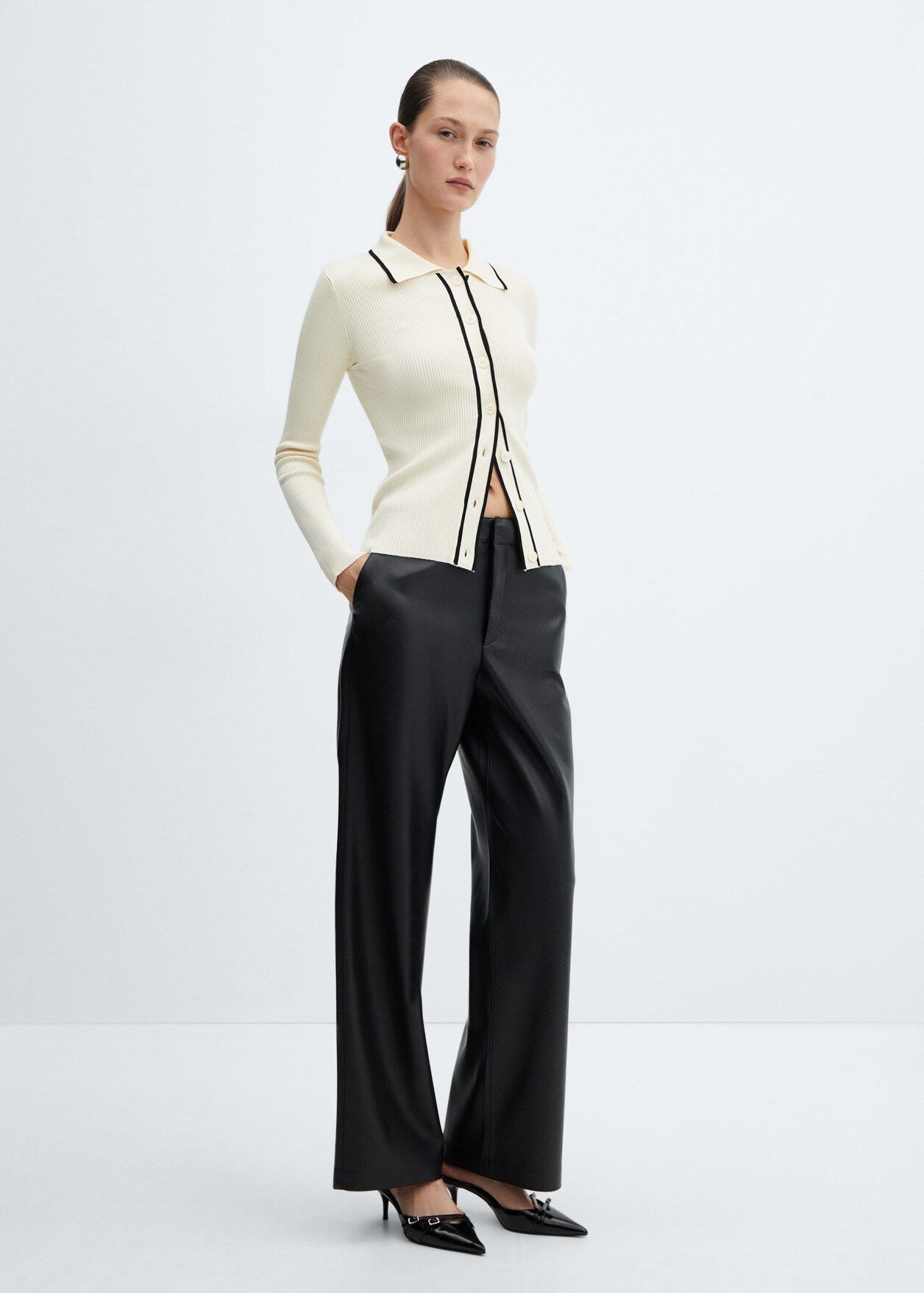 Leather effect high waist trousers