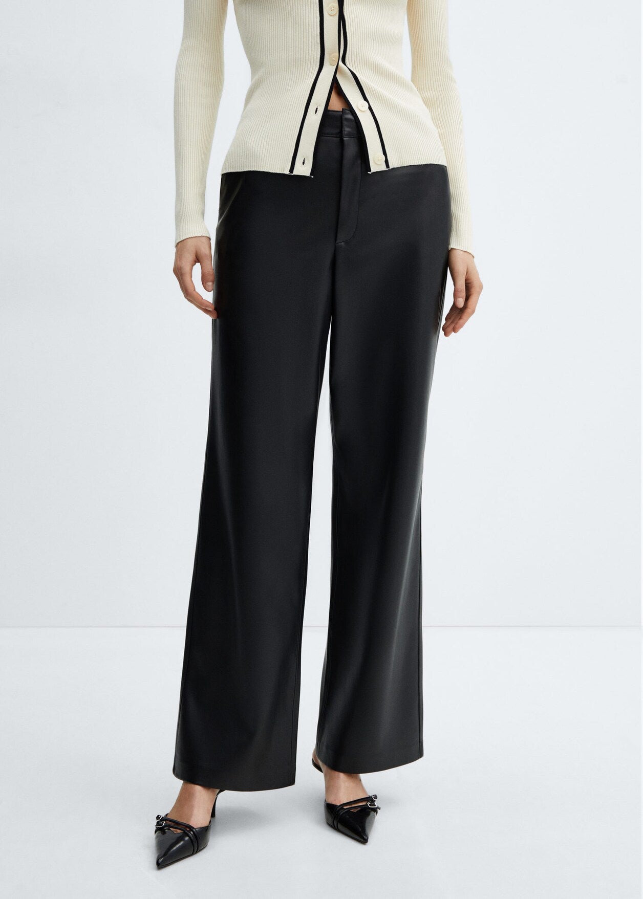 Leather effect high waist trousers