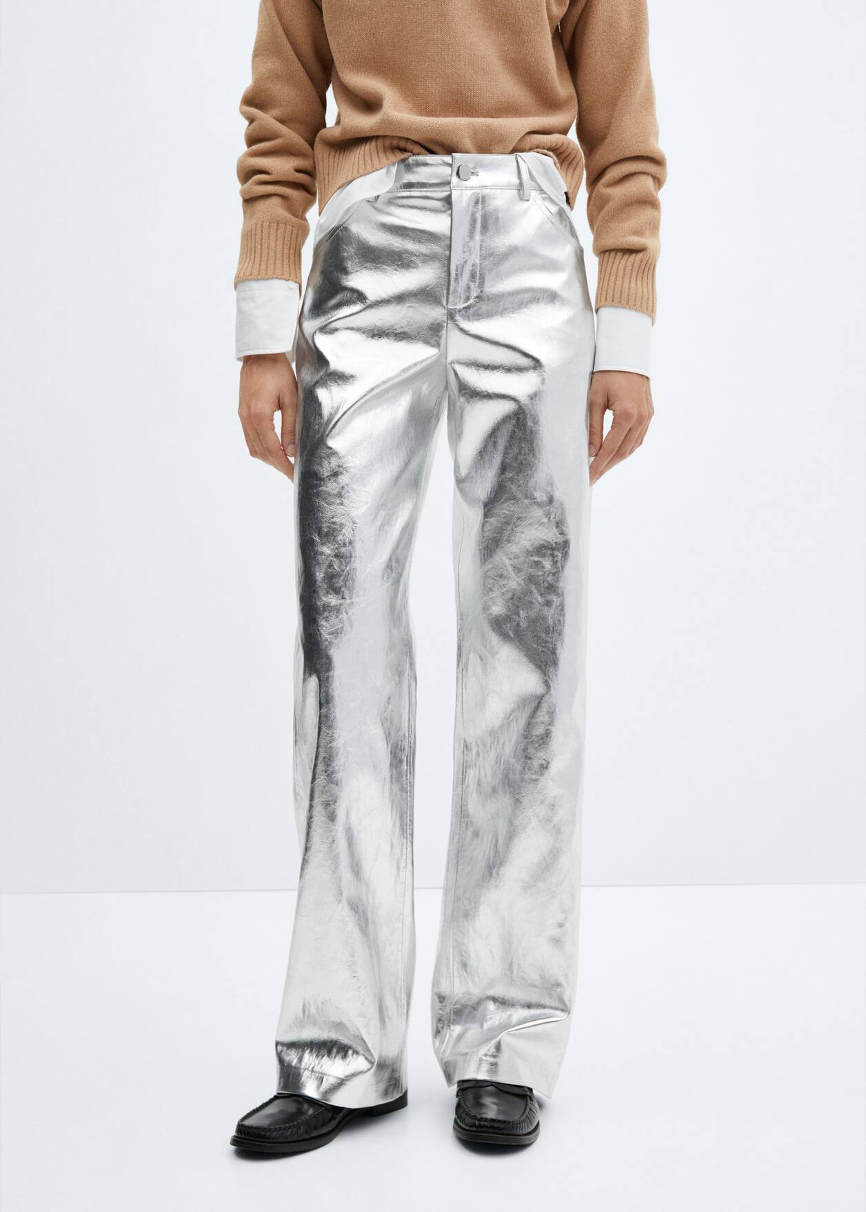 Metallic leather effect trousers