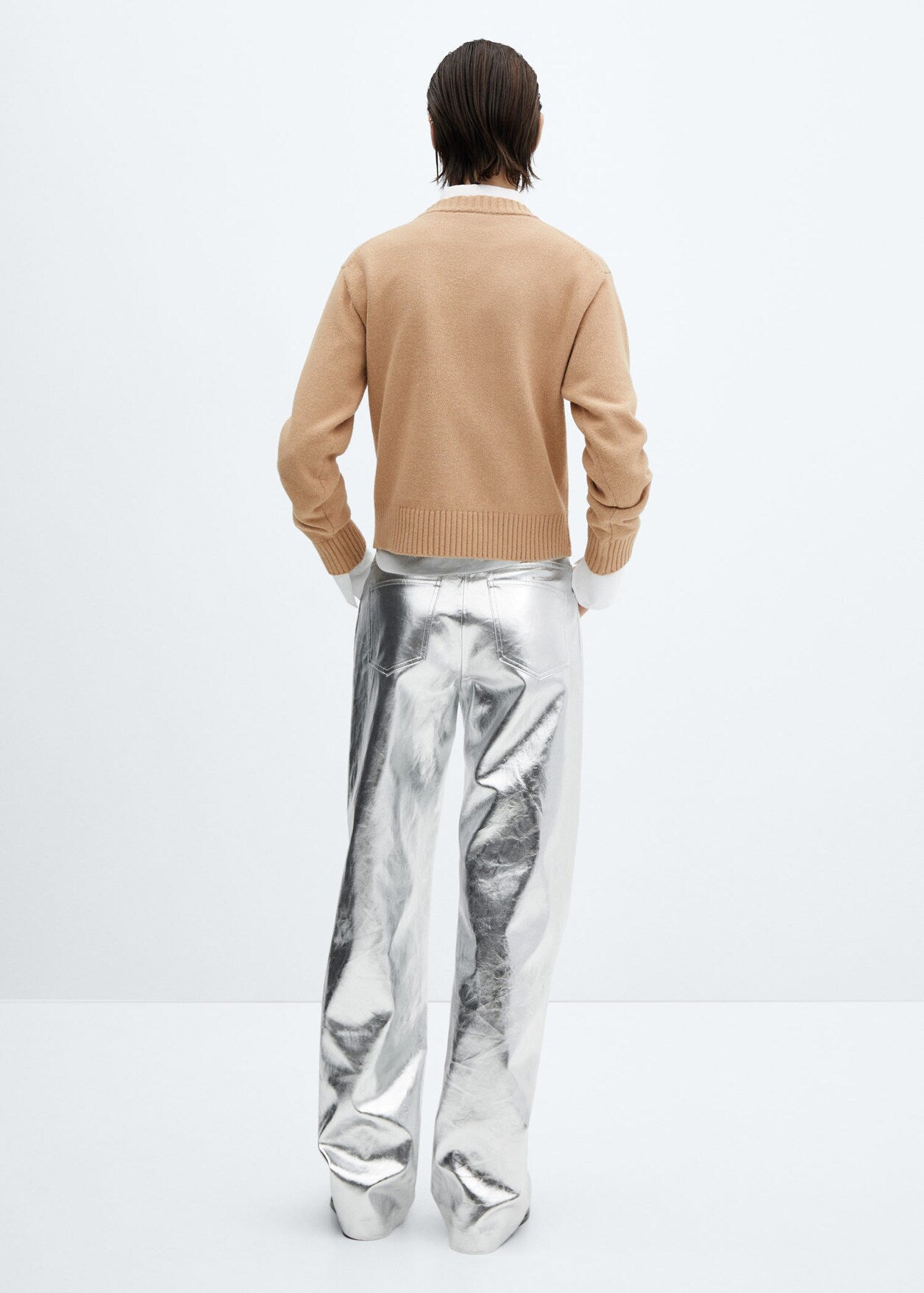 Metallic leather effect trousers