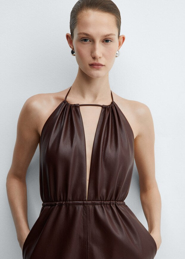 Leather-effect halter dress