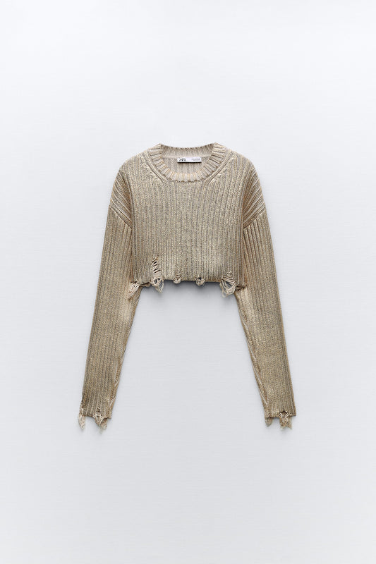 Foil knit cropped sweater
