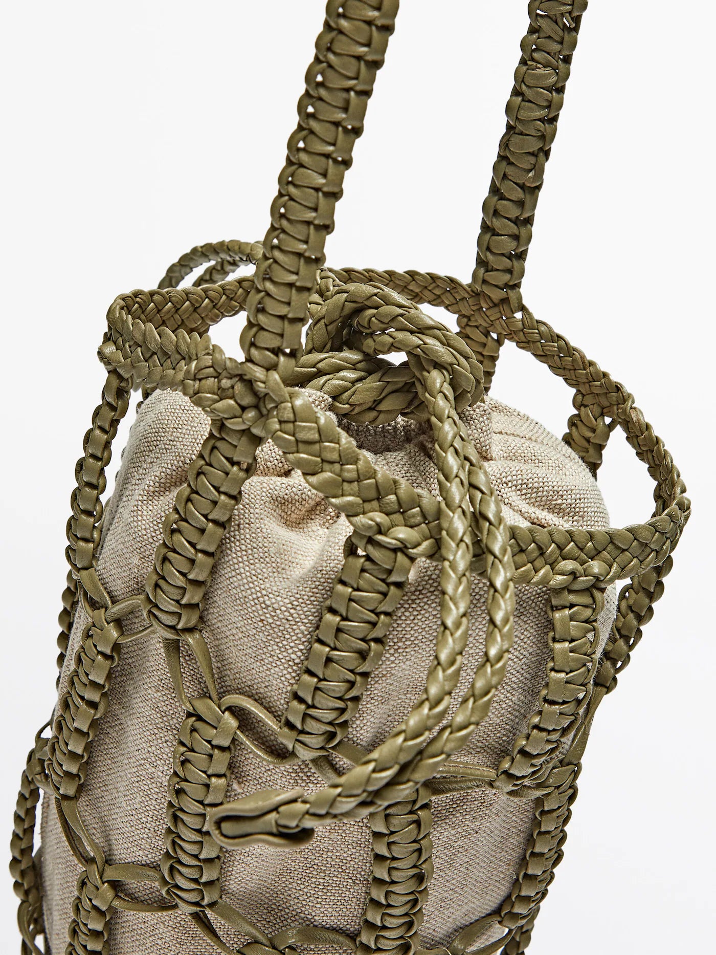 Nappa leather woven mini bucket bag