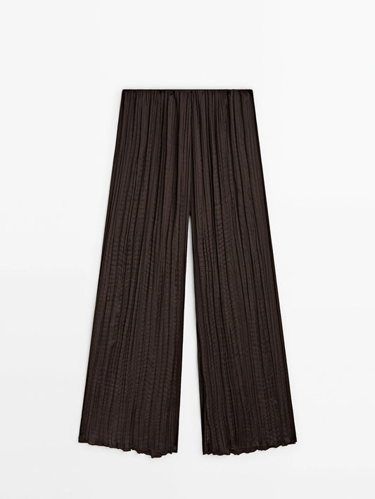 Wide-leg creased-effect trousers
