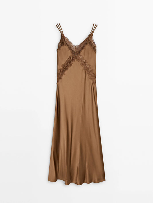 Satin camisole dress with lace detail