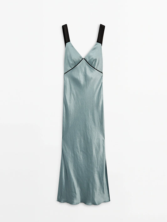 Satin dress with contrast details