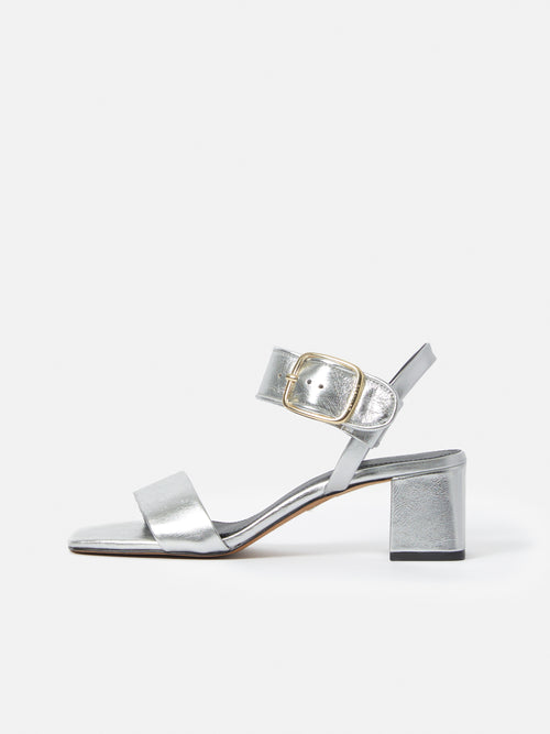 Silver metallic heeled sandals