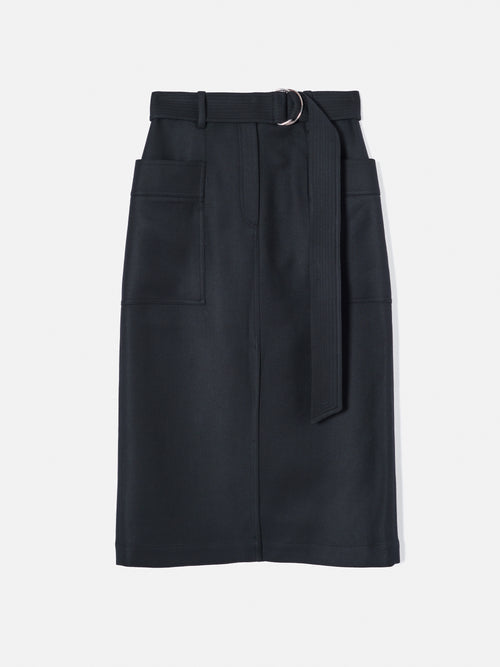 Wool belted utility skirt