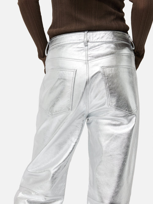 Leather silver jeans