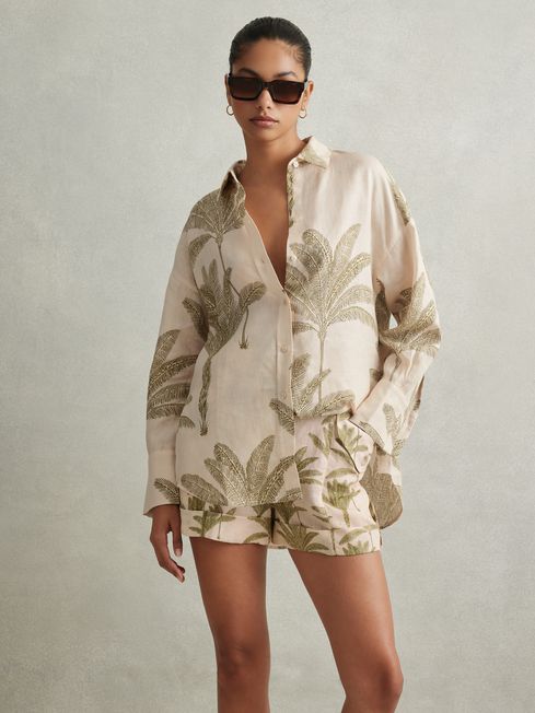 Linen tropical print shirt