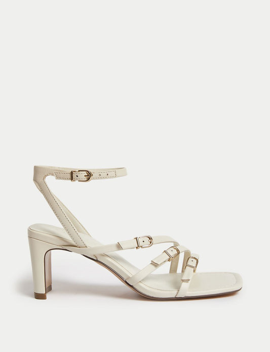 Leather buckle strappy block heel sandals