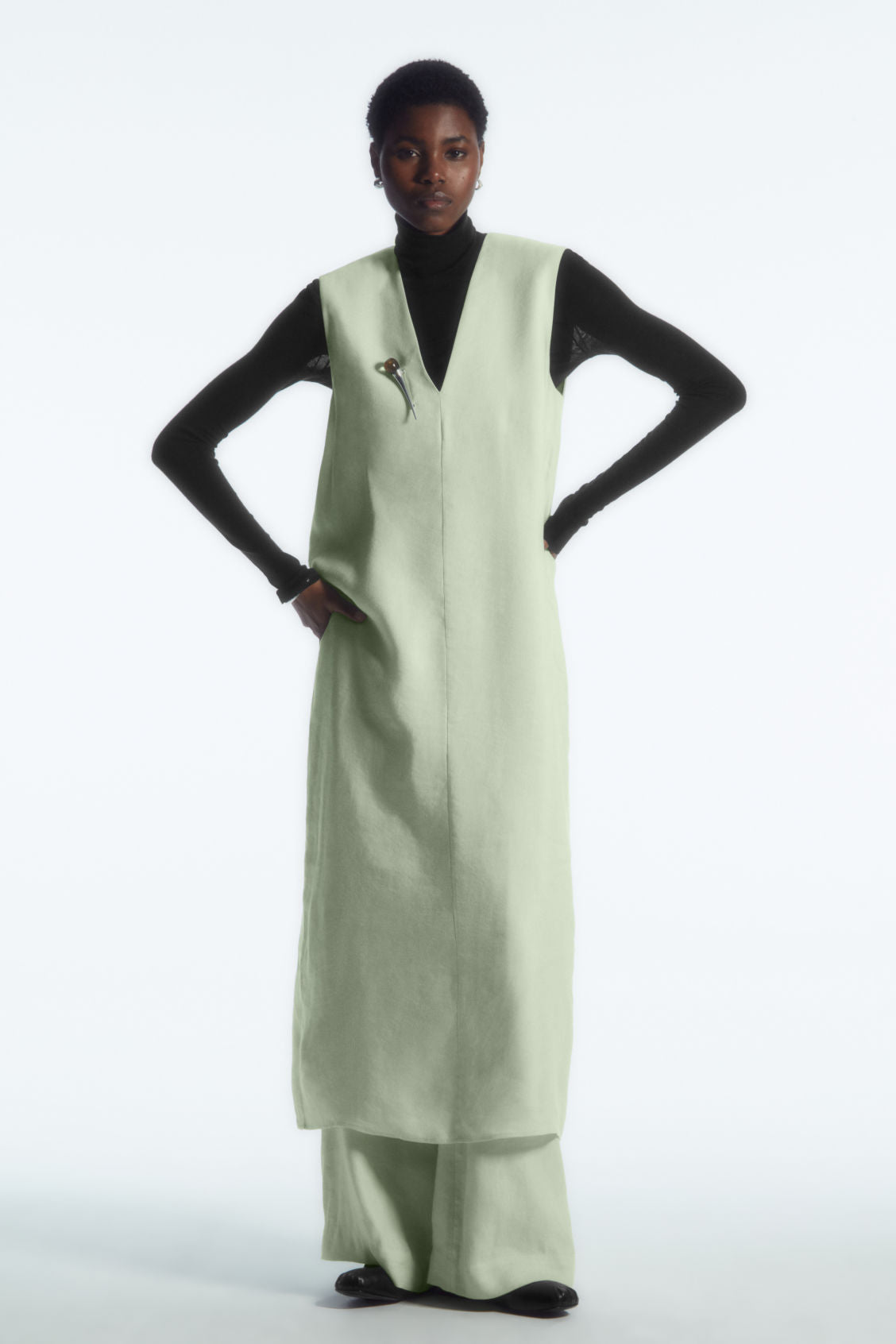 V-neck linen-blend dress