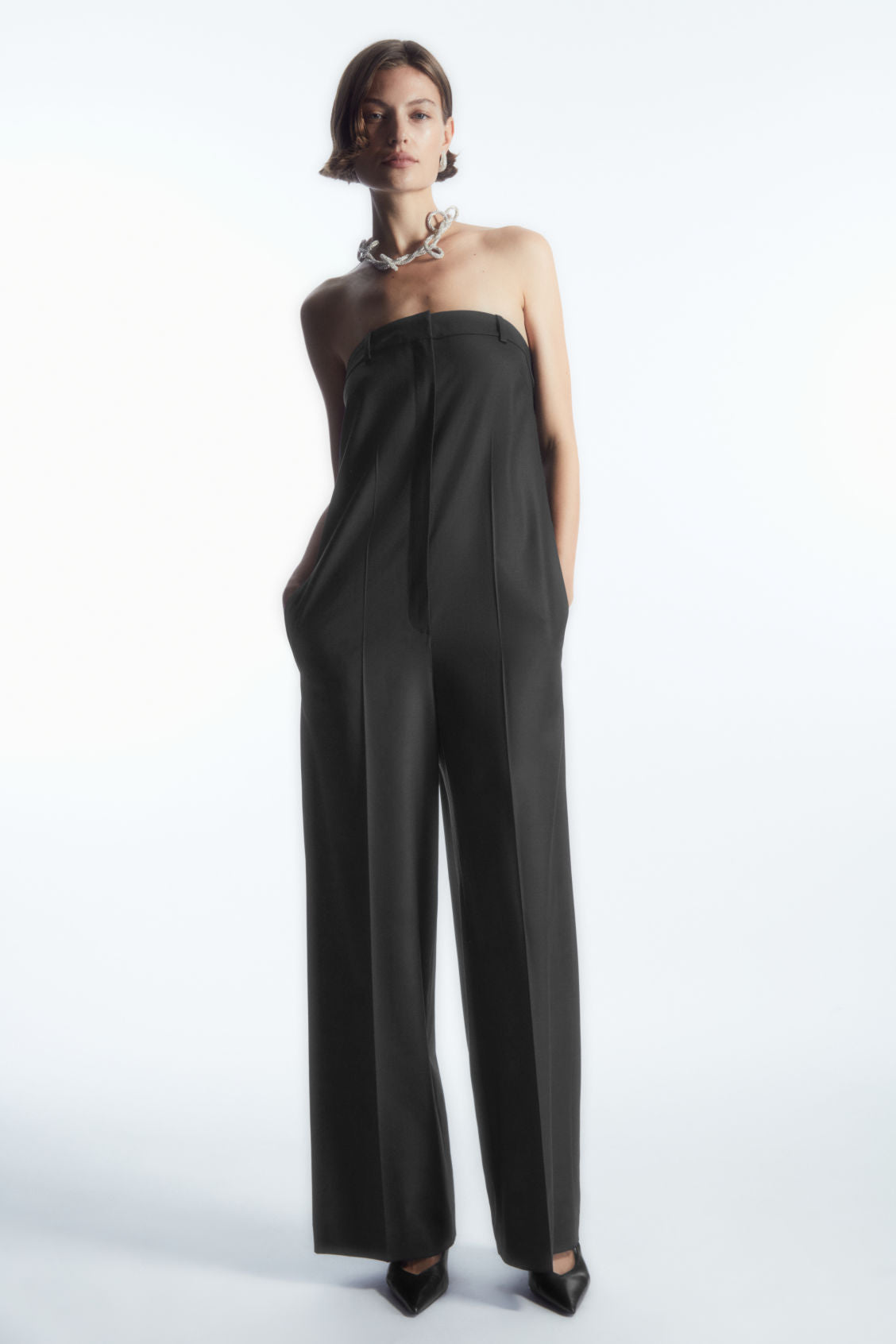 Strapless wool tailored jumpsuit
