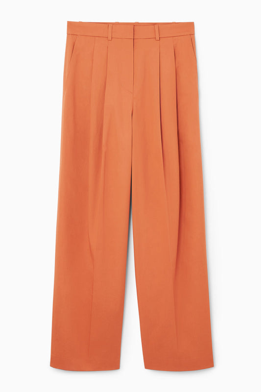 Wide-leg tailored twill trousers