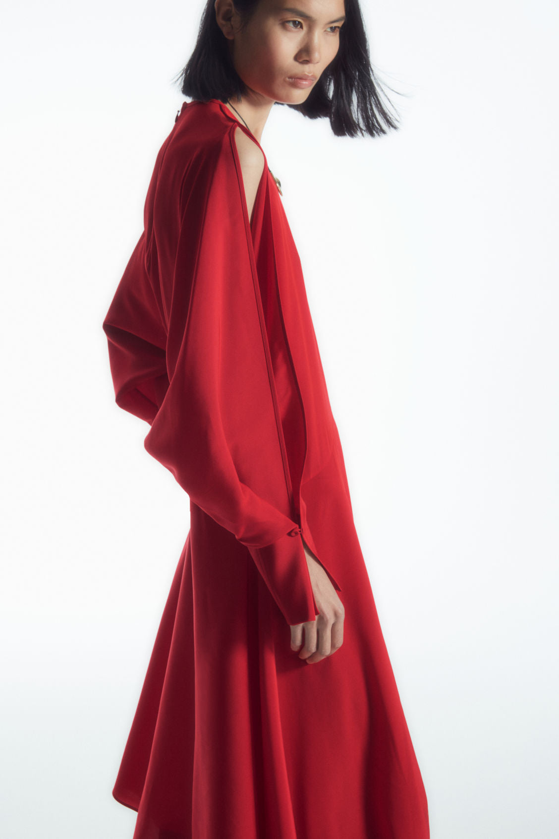 Open-sleeve silk-blend dress