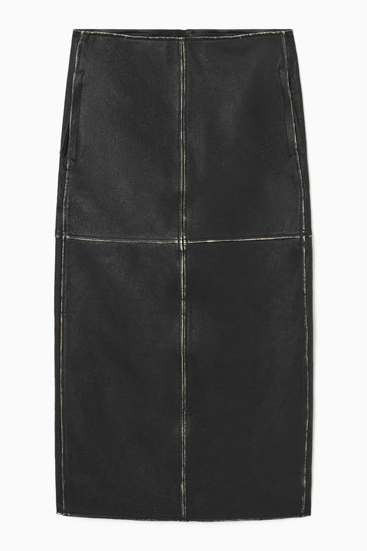 Panelled leather racer midi skirt